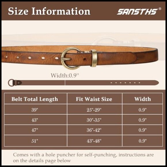 Genuine Leather Belt for Women Thin Skinny Waist Gold Buckle Vintage main image 4